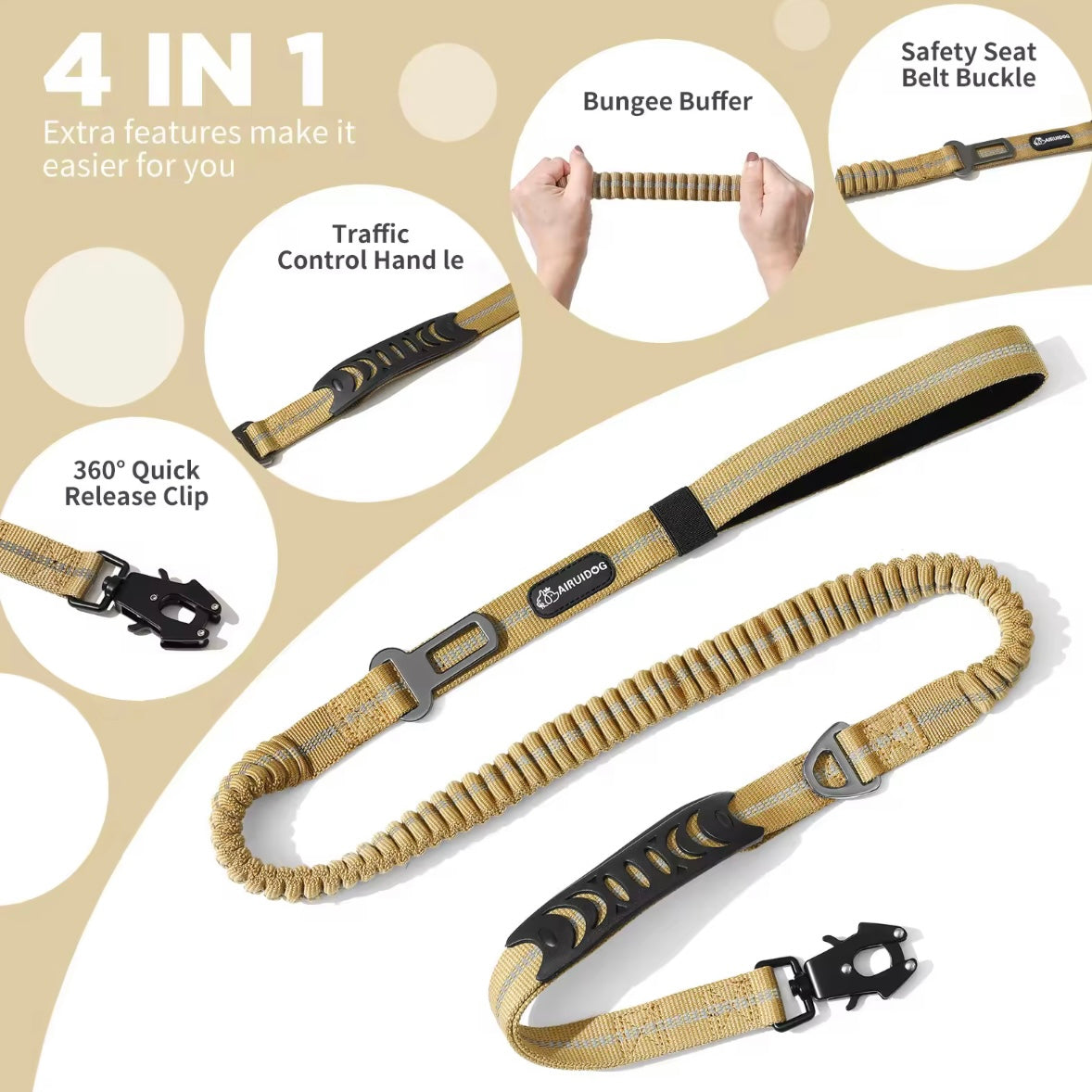 Bungee Dog Leash With Seatbelt Attachment